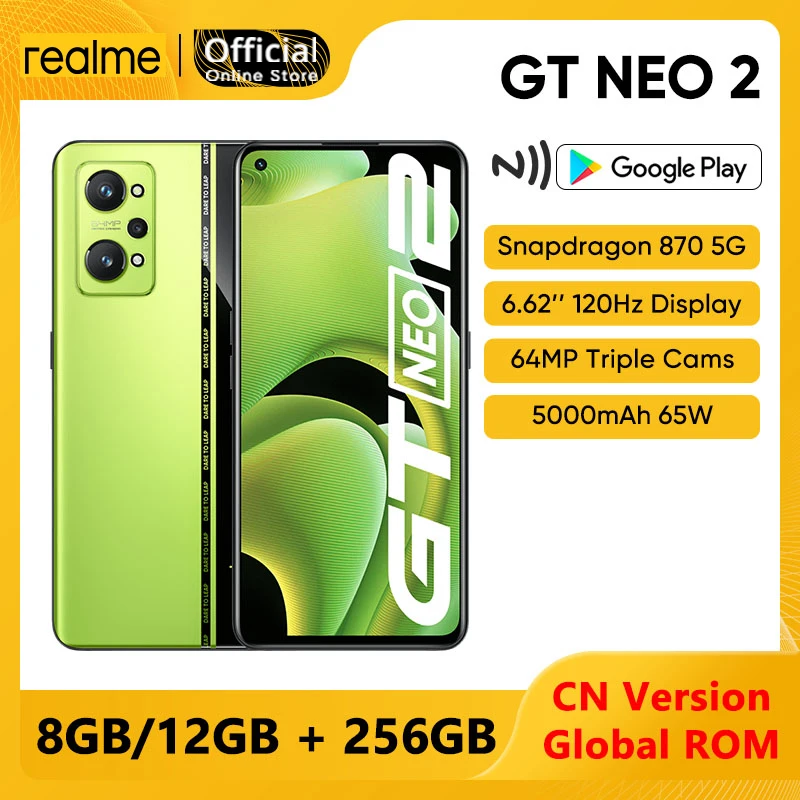 

realme GT Neo 2 5G Snapdragon 870 Octa Core 8GB 256GB 6.62" 120Hz E4 AMOLED Display 64MP AI Triple Camera 65W