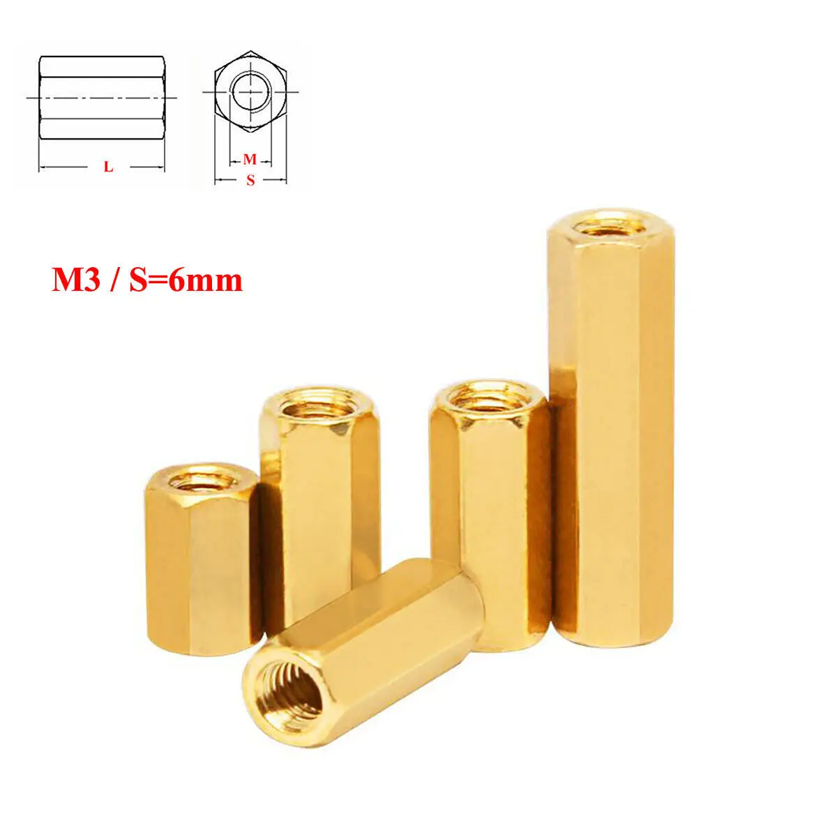 1/2/5/10pcs M3 (S=6mm) Brass Hex Standoff Pillars Hexagon Female Threaded Studs PCB Motherboard Spacer Nuts Hollow Column