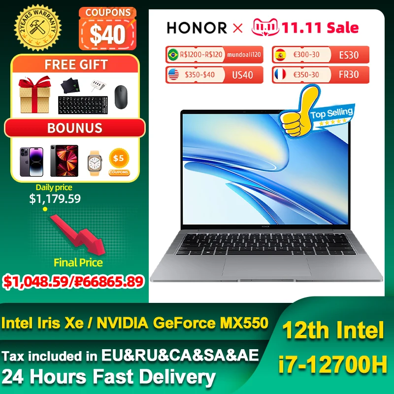 

Huawei Honor MagicBook V 14 Laptop 2022 14.2'' i7-12700H Notebook 16GB 512GB MX550 2.5K Touch Screen PC Window 11 2022