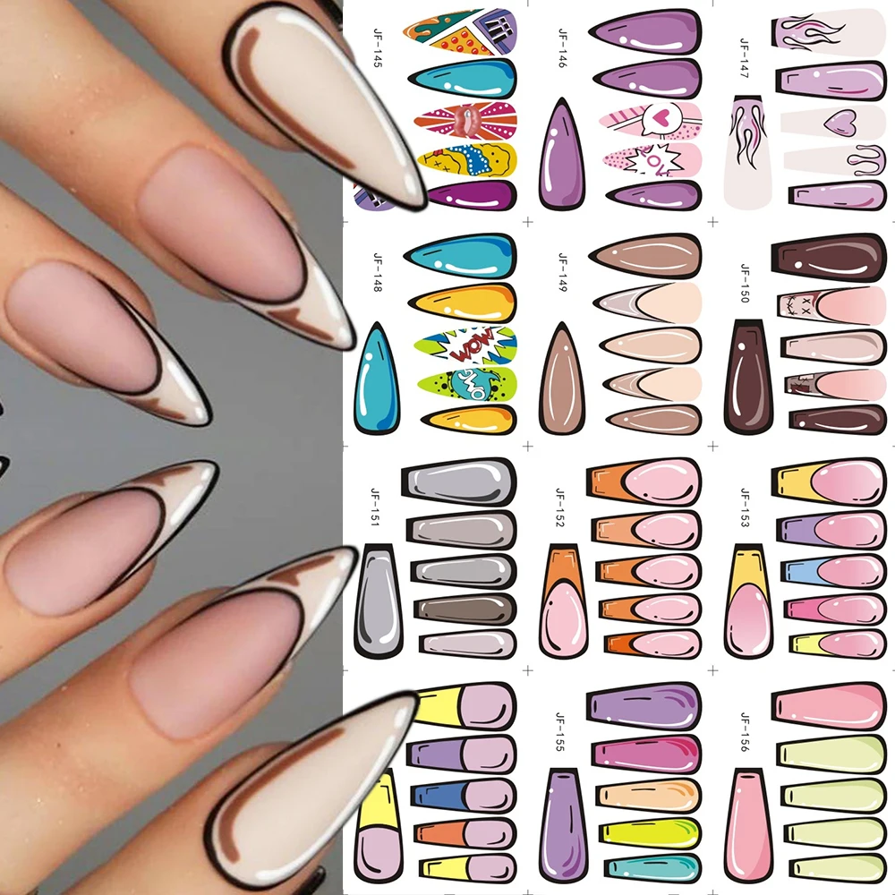 

Comic Nail Water Decals Cartoon Nail Stickers French Manicure Tips Manga Sliders Full Cover Polish Wrap Watermark Tattoo GLJF145