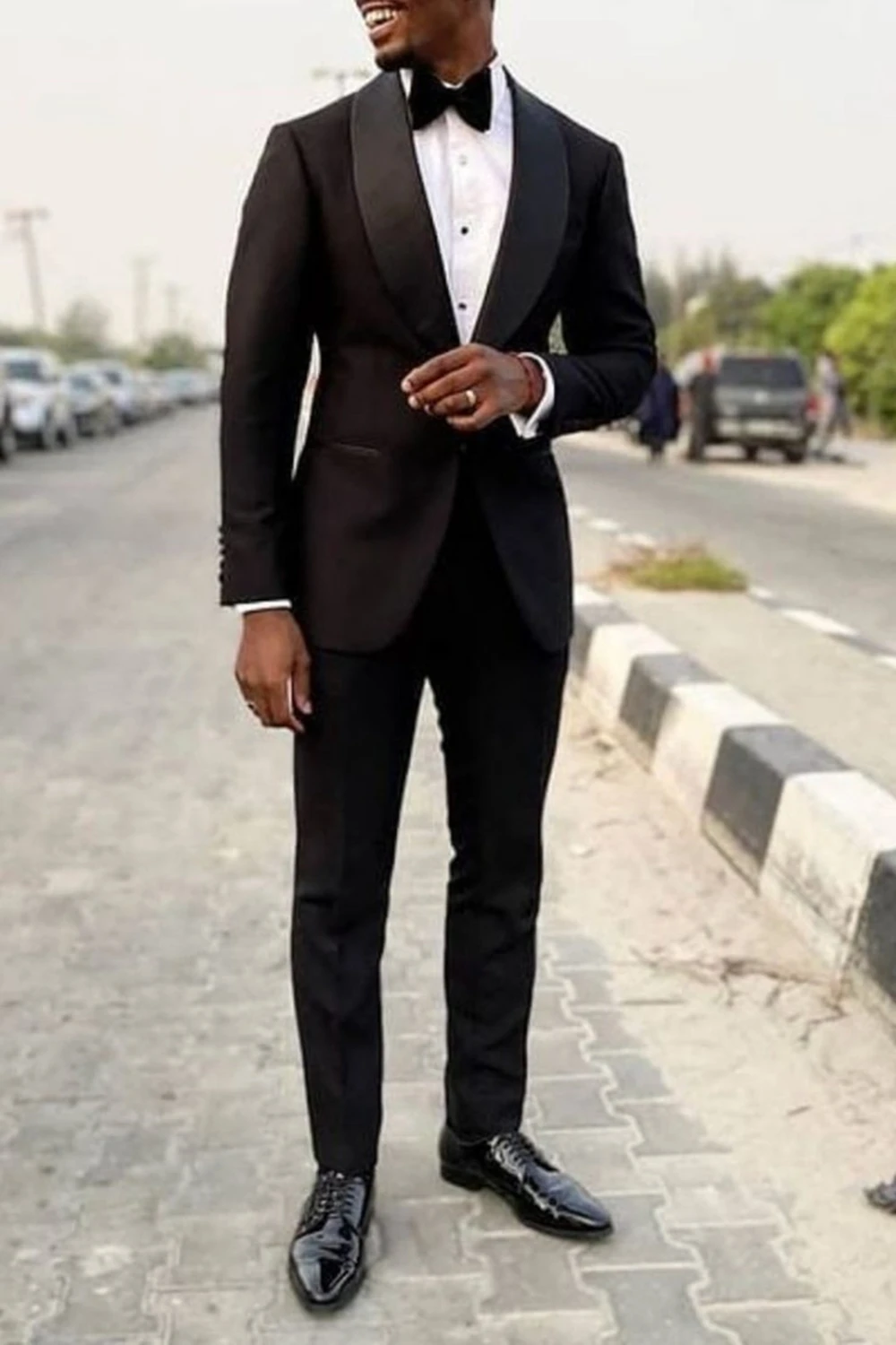 

Fashion Black Mens Suit Slim Fit Wedding Groom Tuxedo Formal Business Blazer Banquet 2 Piece Set Jacket+Vest+Pants Costume Homme