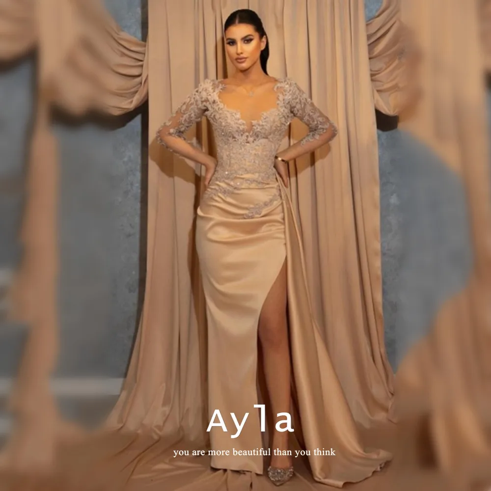 

Gorgeous Mermaid Prom Gowns Sexy Long Sleeves Fishtail Robes De Soirée Lace Embroidery Vestidos De Noche فساتين السهرة