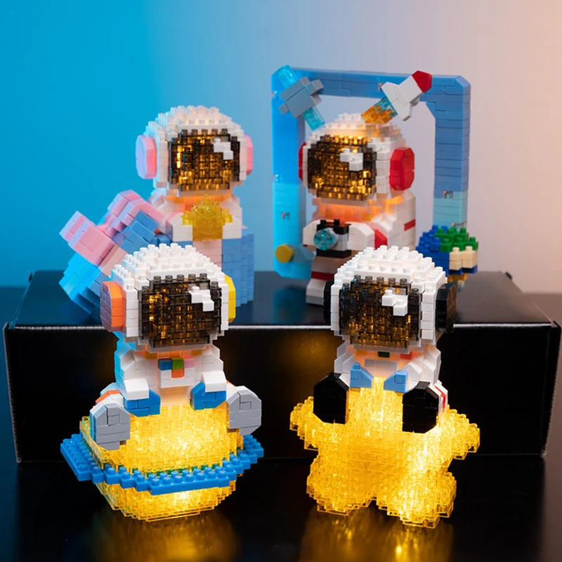 

Creative Mirco Space Moon Satellite Astronaut Model Building Block MOC Spaceman With Light Bricks Sets Boys Kids Toys Gifts