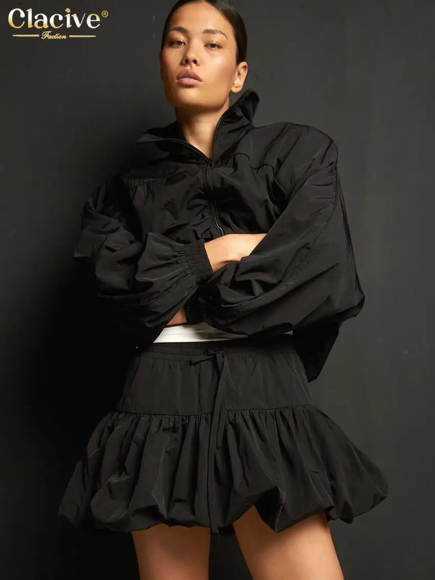 Модный Свободный Черный Женский КомплеКт Clacive Из Двух Предметов 2024 Элегантная