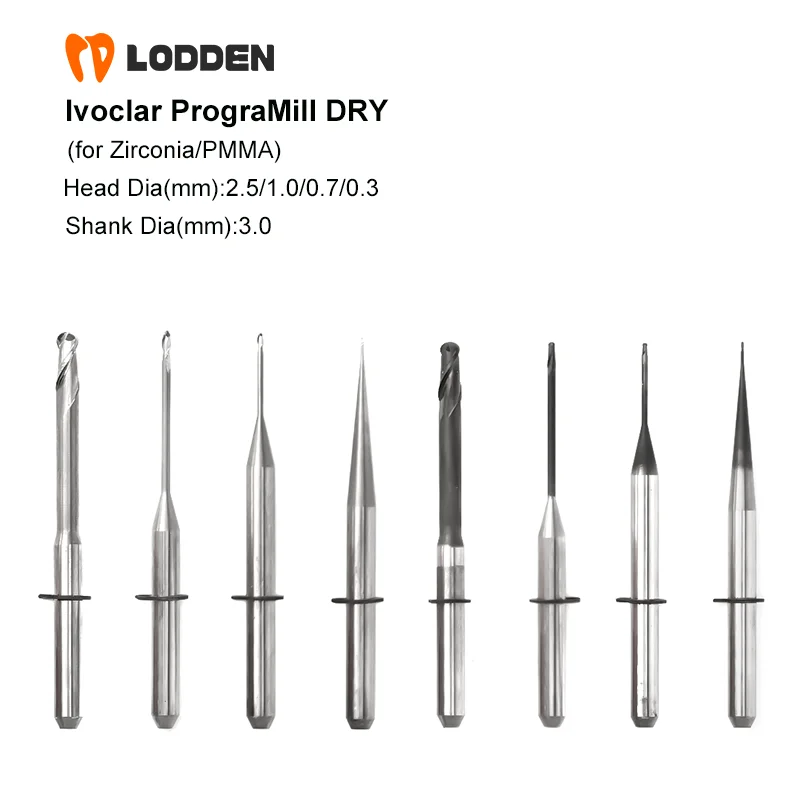 Стоматологические лабораторные фрезерные боры Ivoclar PrograMill DRY для циркония PMMA D3