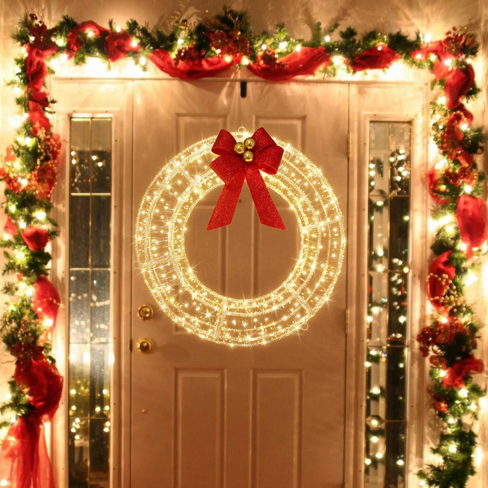 30-сантиметровый золотой венок со сверкающими светодиодными рождественскими