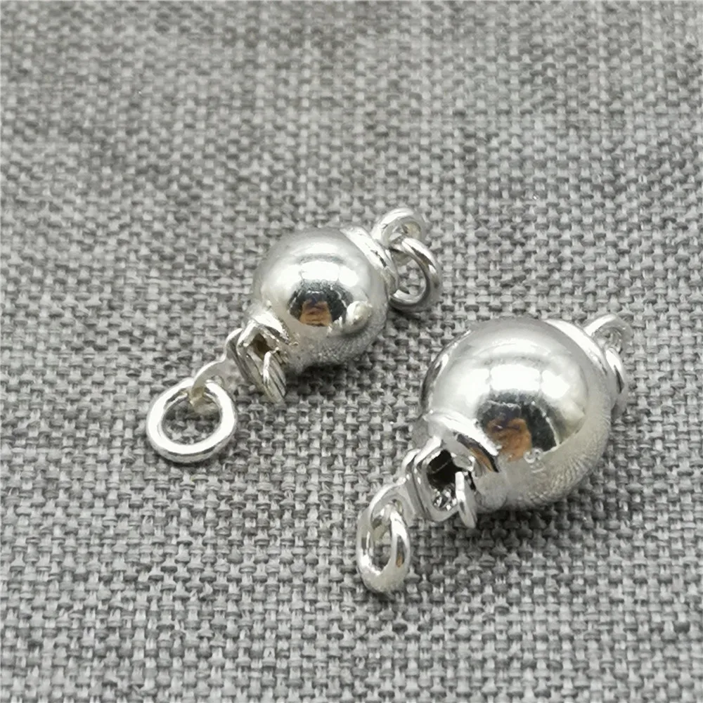 3pcs of 925 Sterling Silver Plain Ball Clasp w/ Interlocking Hook Pearl Connector Clasp 6mm 8mm