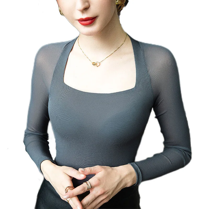 

Women Clothings for Autumn & Spring Long Sleeve Solid Color Tops for Women Square Collar Lady Blouses