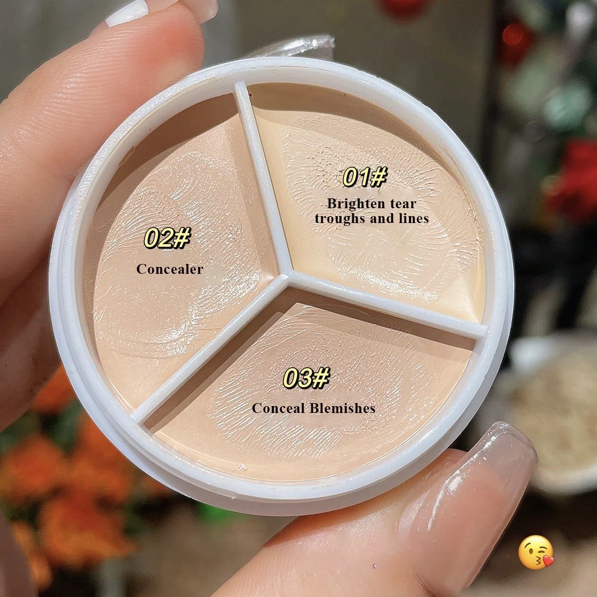 

3-Color Natural Concealer Palette Cover Dark Circles Acne Pores Creamy Texture Moisturizing Concealer Face Brightening Contourin