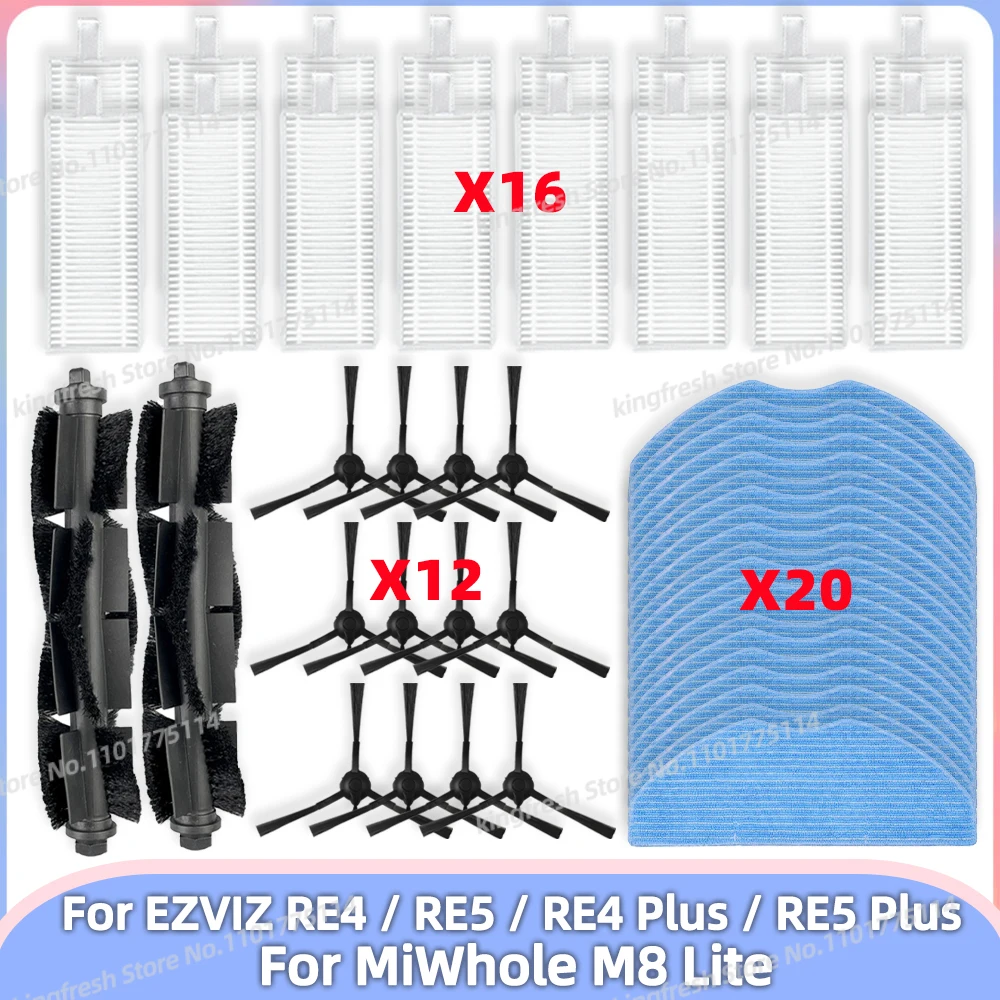 Фото Подходит для (EZVIZ RE4 / RE4 Plus / RE5 / RE5 Plus, Miwhole M8 Lite) Запчасти для пылесоса Основной валик Боковая щетка Фильтр Hepa Тряпка для швабры №1