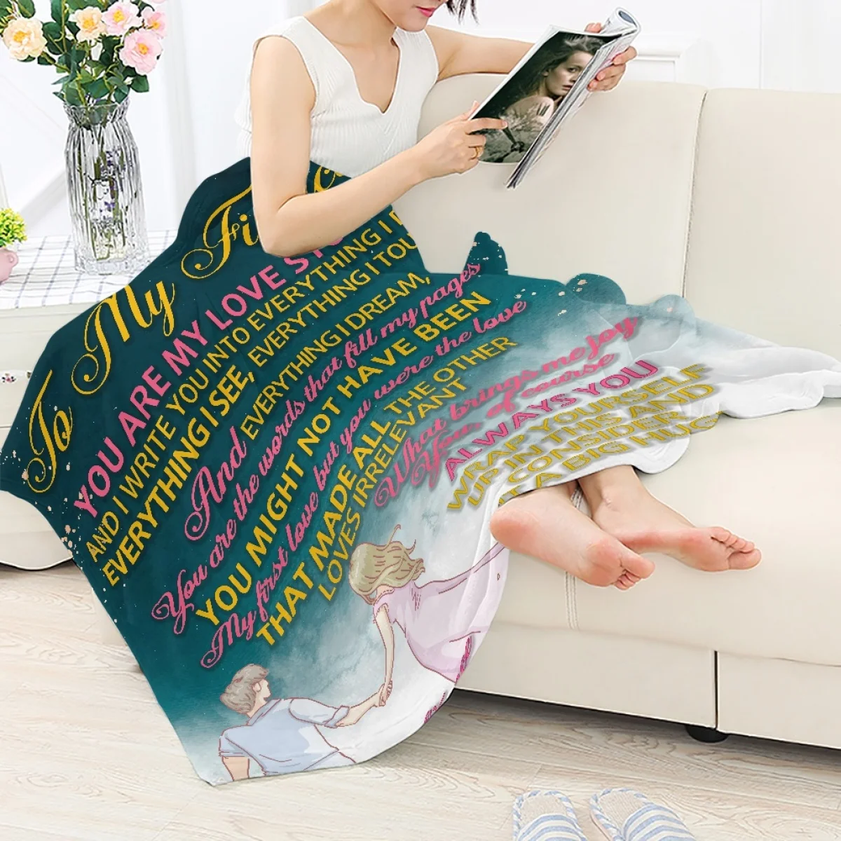 

Soft Autumn and Winter Coral Velvet Blanket Letter Printed Blanket to Fiancee Soft Portable Sofa Nap Quilt Christmas Gift