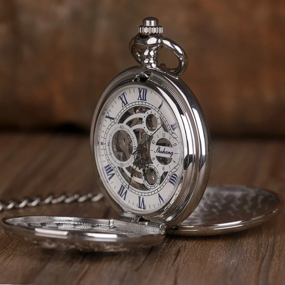 New Arrival Artistic Carved Animal Hollow Mechanical Double Open Pocket Watches For Men Women Necklace Pendant with Chain Gifts