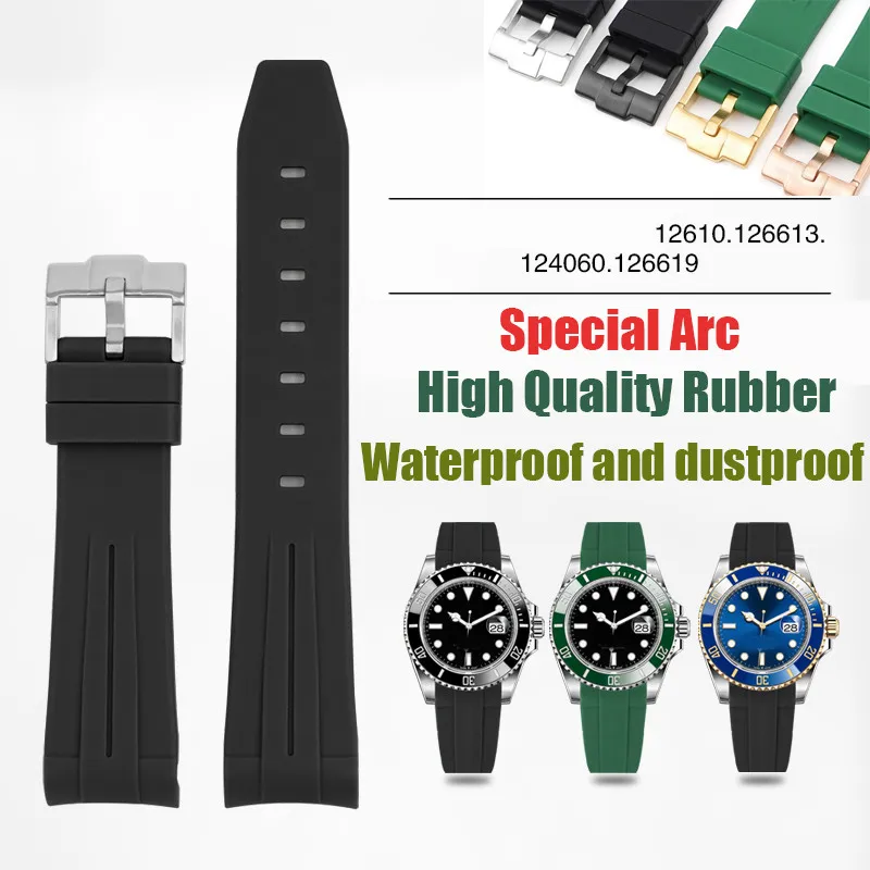 

21mm High Quality Elbow Silicone Strap For Rolex Black Water Ghost Green Water Ghost 41mm Men Sports Waterproof Watch Band