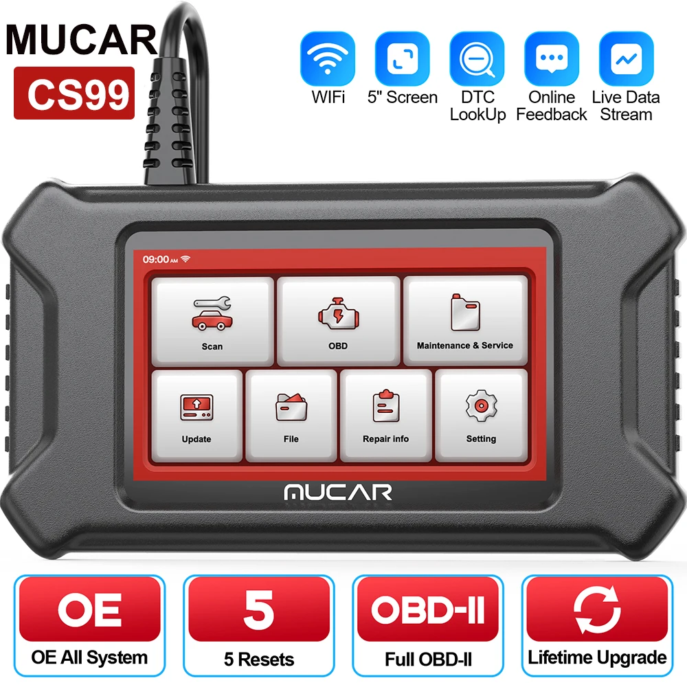 

MUCAR CS99 Thinkscan S99 OBD2 Автомобильный инструмент Автоматический считыватель кодов Все системы Диагностика 5 Техническое обслуживание Масло/DPF/SAS/д...