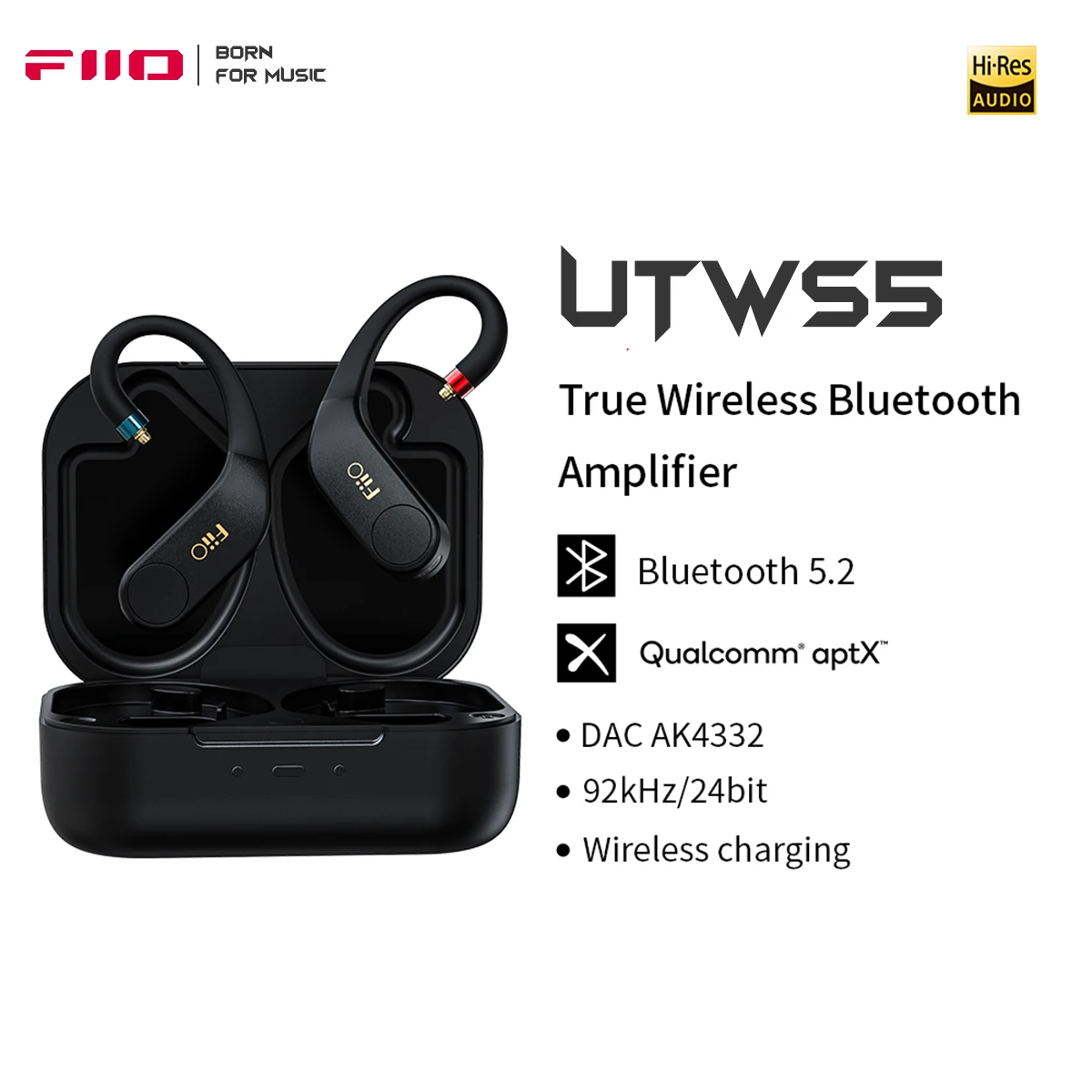 FiiO UTWS5 New version 2  True Wireless Bluetooth 5.2 Amplifier aptX MMCX/0.78mm Connector with 30 Hours Wireless Charging Case