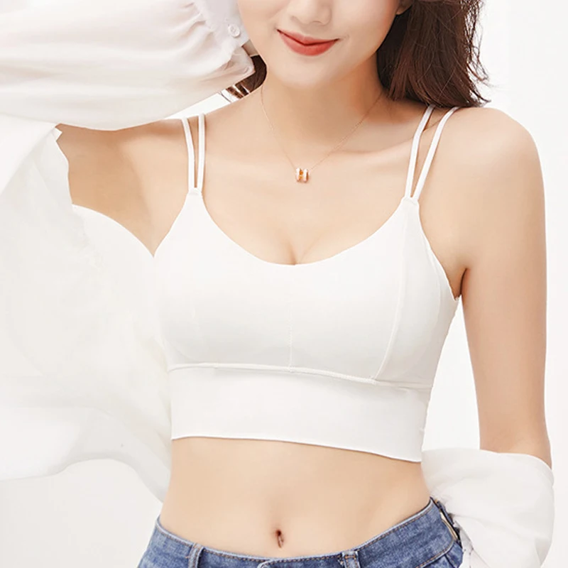 

Women's Tube Top Lce Silk Suspenders Bra Women Tank Crop Top Sports Bra Push Up No Wire Spaghetti Straps Sports Bra