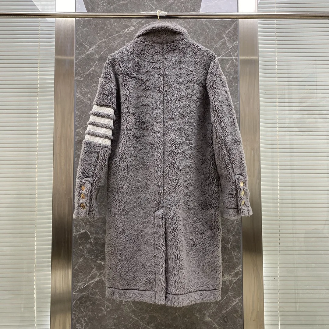 TB THOM Women's Jackets Korean Fashion Winter Long Coat Notched Collar Stripes Sheep Wool Overcoats Thick Warm Men's Jackets