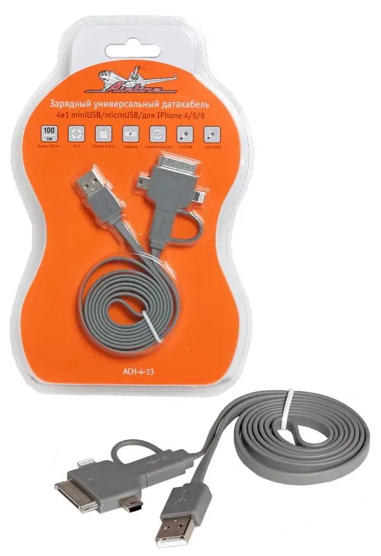 Зарядный универсальный датакабель 4 в 1 miniUSB/microUSB/для Iphone ACH-4-13 AIRLINE ACH413 - купить по