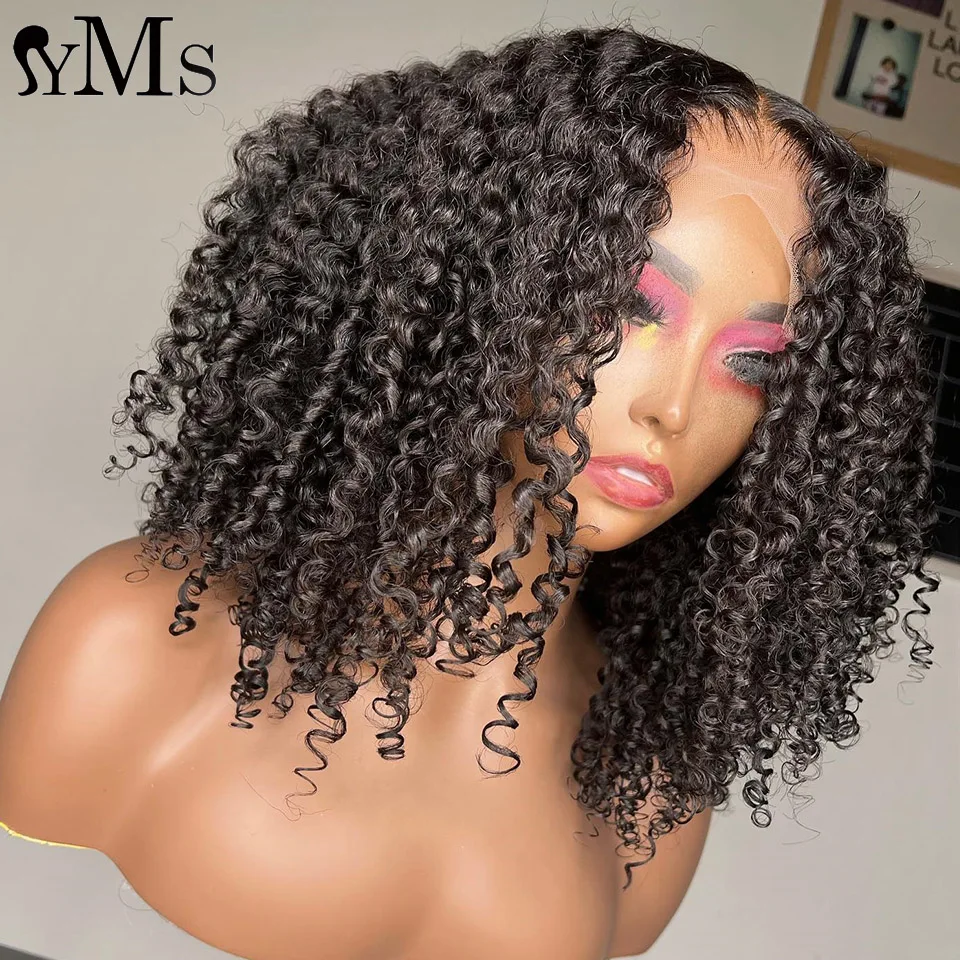 

Short Bob 13x4 Afro Bouncy Curly Lace Front Human Hair Wigs YMS Curly 4x4 Lace Closure Wig HD Transparent Frontal Wig 200%