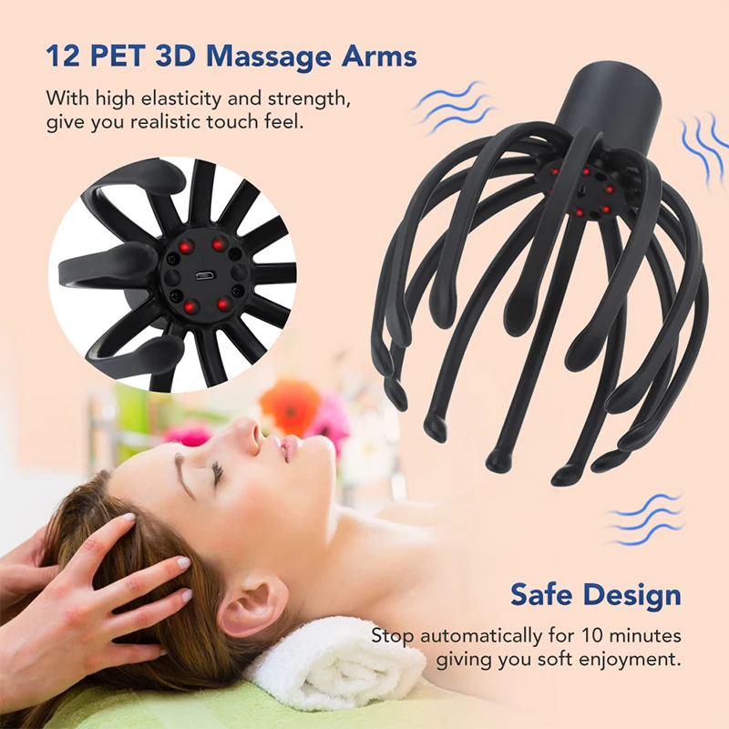 

Electric Octopus Claw Scalp Massager 3Modes 12-Claw Relax Scalp Relieve Head Fatigue Kneading Vibration Stimulation Health Care