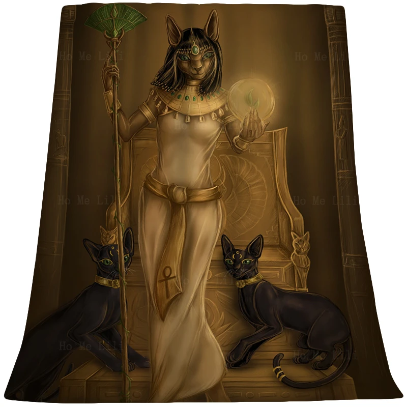 

Egyptian Mythology Cat Head Human Goddess Bastet Women Horror Bones Skull Spooky Surreal Halloween Flannel Blanket By Ho Me Lili