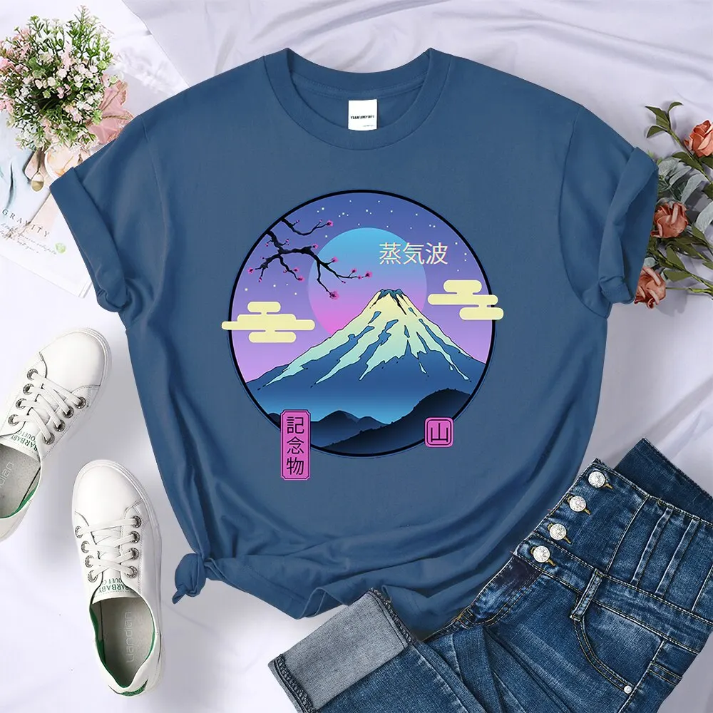 

Женские футболки из чистого хлопка, футболка Fuji At Sunset с креплением, модная футболка, Спортивная уличная Удобная дышащая футболка с коротким ...