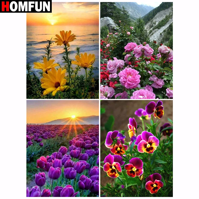 

Алмазная живопись HOMFUN, картина с квадратными/круглыми стразами, «закат, Орхидея, тюльпан», вышивка крестиком, 5D Стразы