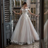 new arrival ruhair pastrol wedding gown for bride scoop back lace up short sleeves a line customised robe de soiree de mariage