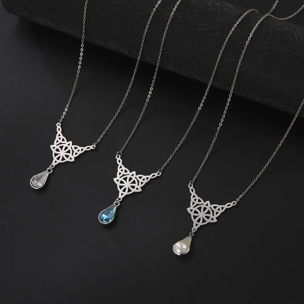 

Irish Knot Necklaces Stainless Steel Geometric Long Chain for Women Water-Drop Crystal Pendant Jewelry Gifts