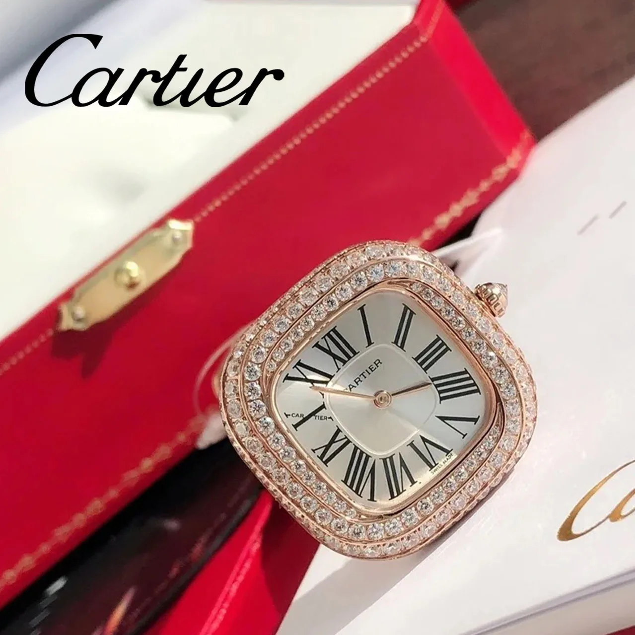 Часы в стиле Cartier с квадратной инкрустацией из сахара и бриллиантов ниша легкая