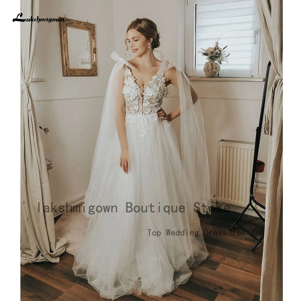

Lakshmigown Foral винтажное свадебное платье в стиле бохо для женщин 2022 Vestidos гражданское свадебное Тюлевое пляжное свадебное платье с бантом Лето