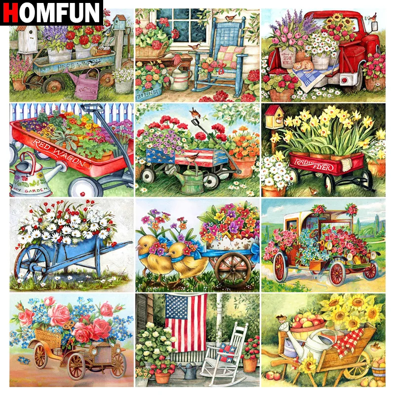 

Набор для алмазной вышивки «Цветочный пейзаж» HOMFUN, Набор для вышивки крестиком «сделай сам», с квадратными и круглыми стразами