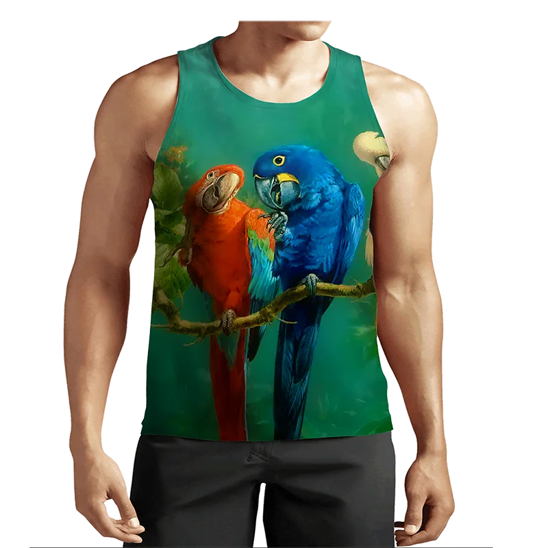 

Parrot Print Tank Tops For Men Summer Animal Graphic 3D Print Sleeveless Sport Gym Tops Novelty Beach Hip Hop La Running Vest