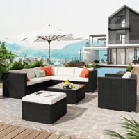 8Psc Patio Furniture Sets Wicker Couch for Outdoor Garden Sectional Sofa Rattan Furniture with Cushions Ottoman Coffee Table