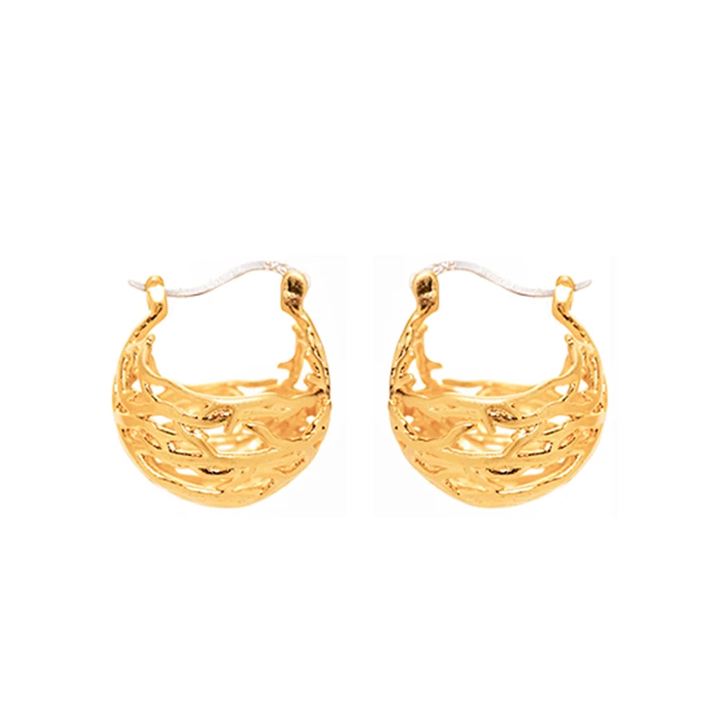 

New Fashion Ladies Earrings Personalized Trend Mesh Hemispherical Earrings S925 Sterling Silver Pin Plated 18K Real Gold