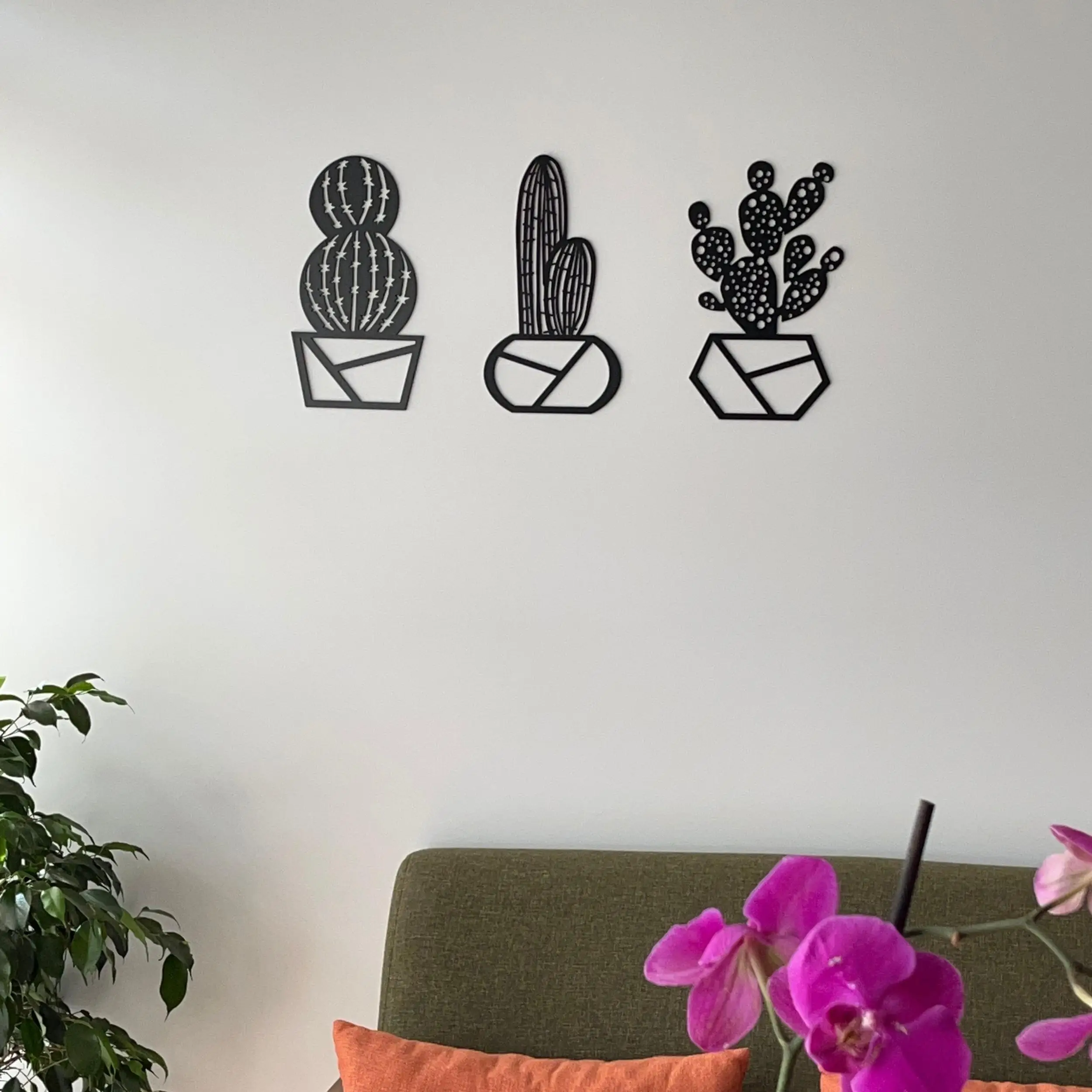 

Set of 3 Cactus Plant Wood Wall Decoration Black Color Laser Cut Modern Nature Home Office New 3D Creative Stylish Living Room Kitchen Decorative New 2021 Modern Quality Gift Ornament Beautiful Cute Painting Art MDF