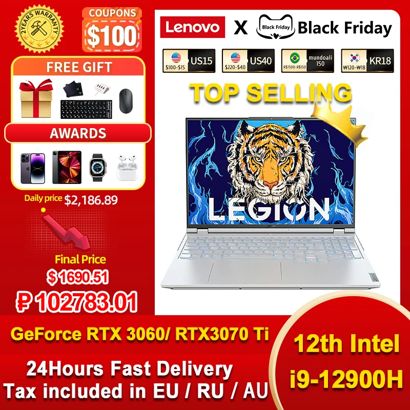 

Lenovo Legion Y9000P 2022 16" Gaming Laptop Intel Core i9-12900H 16G/32 RAM 512G/1T SSD RTX3060/RTX3070Ti 2.5K 165HZ Notebook