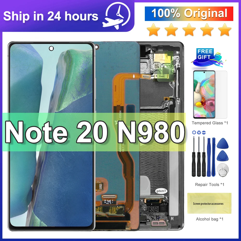 ЖК-дисплей 6,7 'Super AMOLED для Samsung Galaxy Note 20 N980 N980F, дигитайзер сенсорного экрана в сборе Note 20, дисплей с рамкой