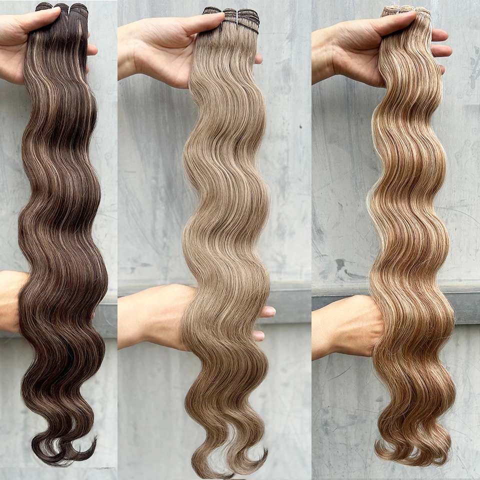 Colored Ombre Body Wave Synthetic Hair Weave Bundles Soft Human-Like Heat Resistant Fiber Matte Ponytail Weaving