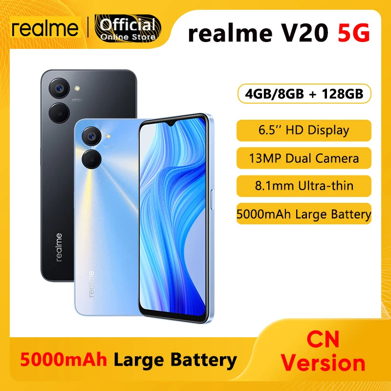 realme V20 5G Smartphone 8.1mm Super Slim 5000mAh Large Battery 200% Powerful Volume 13MP Dual Camera