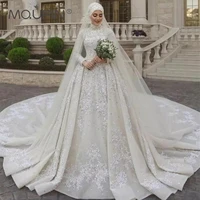 muslim wedding dresses luxury bridal gown high neck long sleeve tulle lace appliques beading customize %d9%81%d8%b3%d8%aa%d8%a7%d9%86 %d8%b2%d9%81%d8%a7%d9%81 %d8%b9%d8%b1%d8%a8%d9%8a %d9%85%d8%b3%d9%84%d9%85