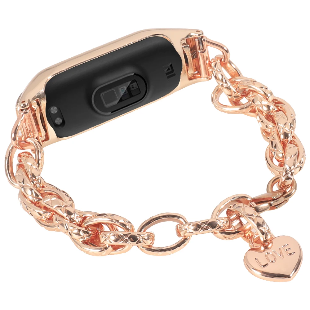 Heart Pendant Metal Bracelet for Xiaomi Mi Band 6 4 3 5 Watch Strap Women Jewelry Belt for MIband Fashion Wristband correa