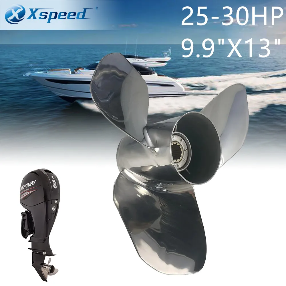 Xspeed Boat Propeller 9.9X13 Fit Mercury Outboard Engines 25 HP 28HP 30HP Stainless Steel Mercury Propeller 10 Tooth Splines