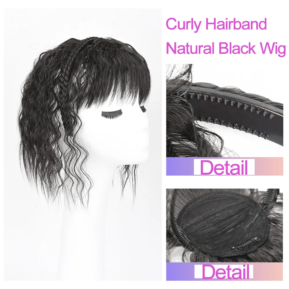 Allaosify Female Synthetic Hair Band Bangs Piece Hair Patch Cornrows Curly Hair Cover Grey Hair Add Hair Volume for Older Women