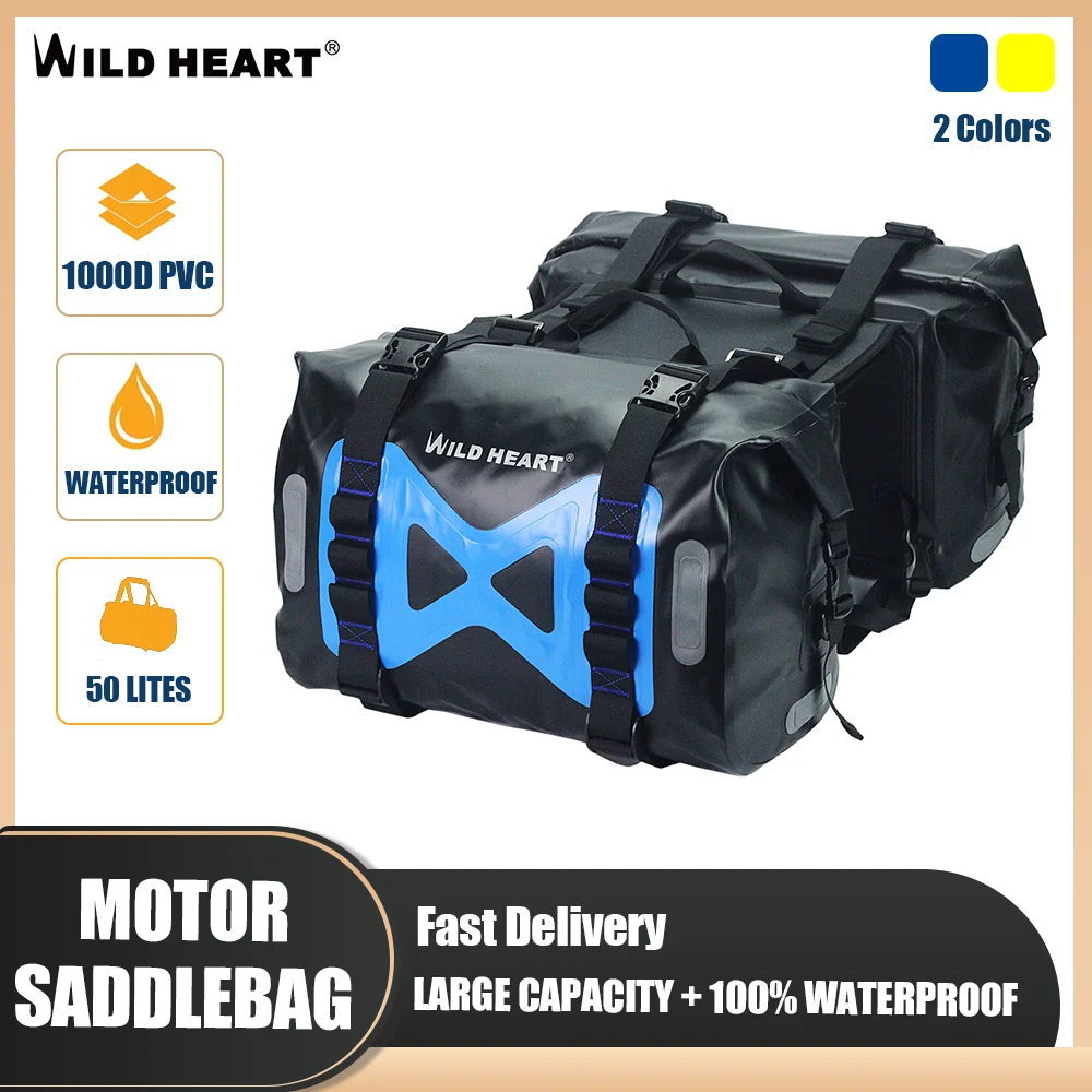 WILD HEART Waterproof Bag Motorcycle Saddlebag 50L Tank Bag Motor Side Bag Motorbike Saddle Bag