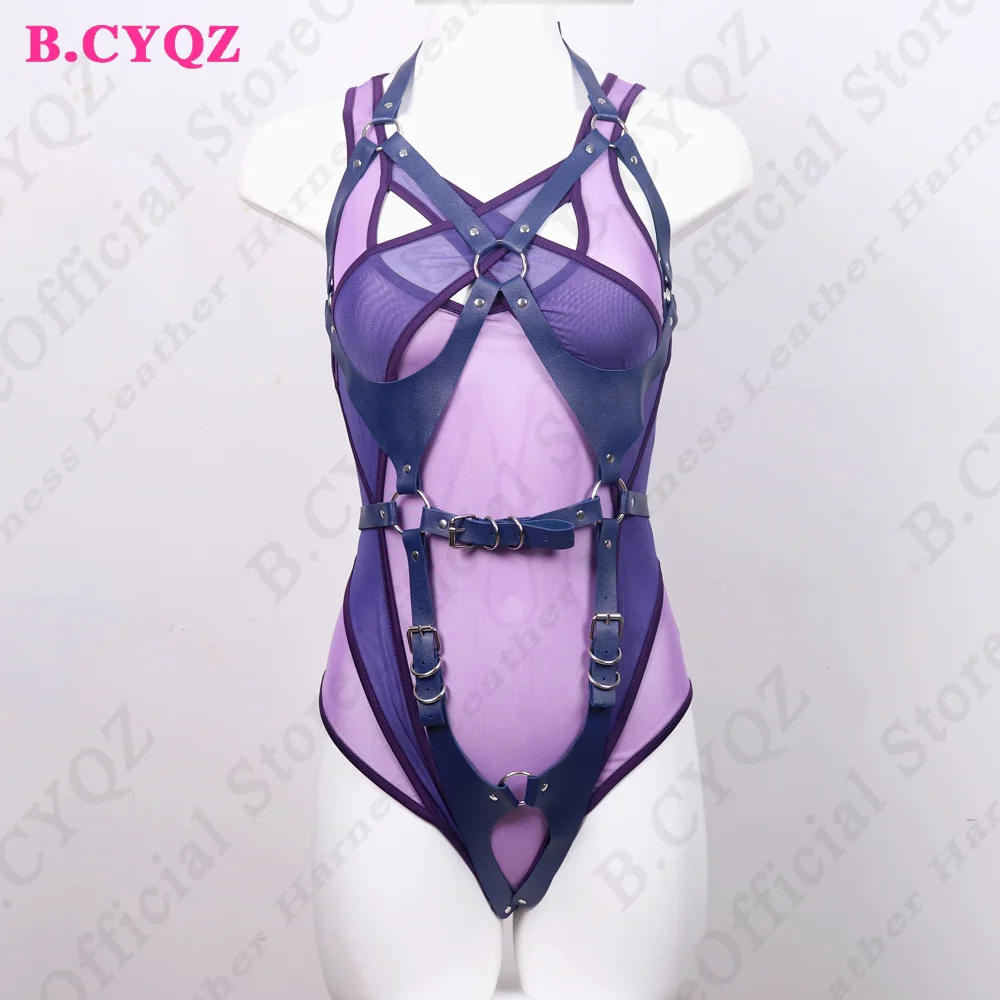 B.CYQZ Sexy Lingerie Harness Bdsm Full Body Bondage Goth PU Leather Accessories Suspenders Women Tights Clothing Rave Underwear