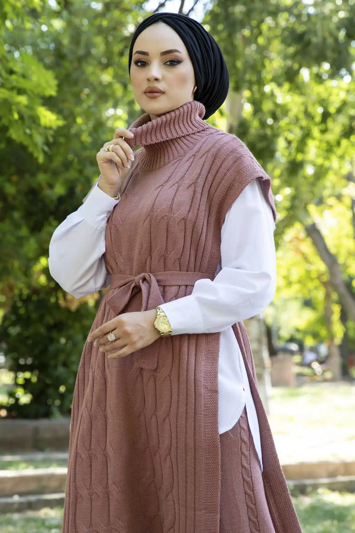 Women Fashion Knitted Detailed Knitwear Hijab New Season Tunic Ensembles Musulmans Abaya Khimar Islamic For Winter Clothing