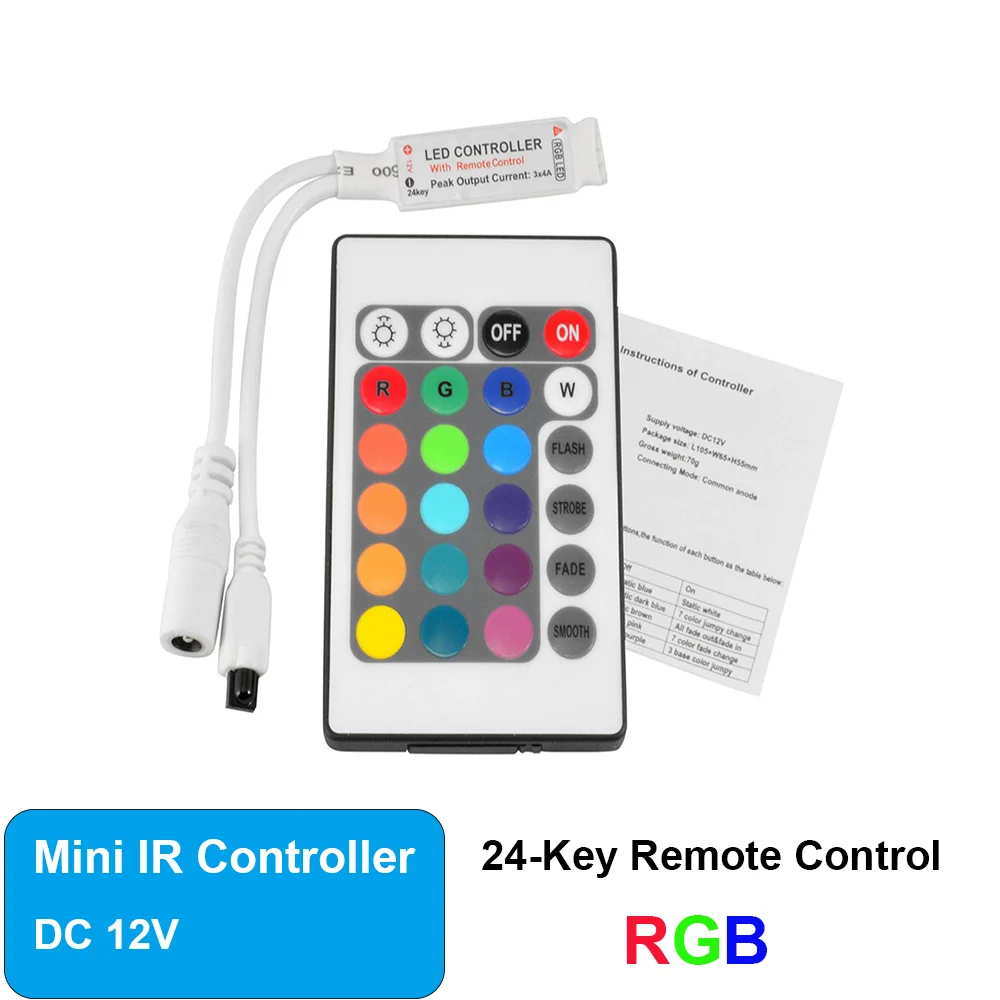 

24 Keys Mini IR Remote Controller DC12V Lamp Dimmer Wireless Mini LED RGB Controller For 3528 5050 RGB LED Strip Light
