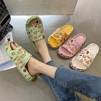 summer womens slippers cartoon printing flip flops couple sandals beach slippers thick bottom indoor bathroom non slip shoes