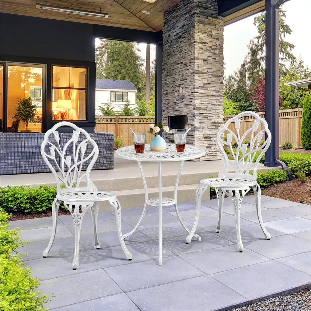 

3 Piece Patio Bistro Table Set with Umbrella Hole, White